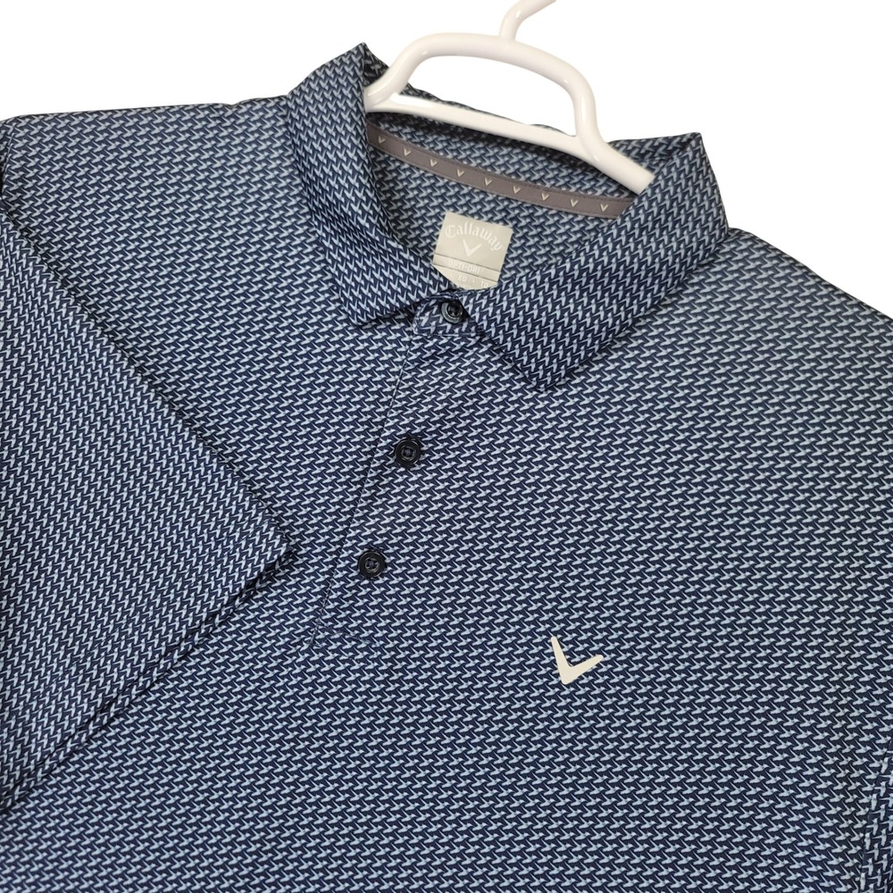 Callaway Polo Shirt Mens XL Blue Excellent Opti-Dri Geometric Print Golf Top